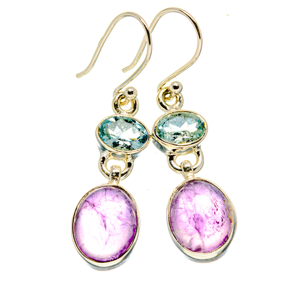 925 sterling silver earrings with oval blue topaz and round amethyst drops