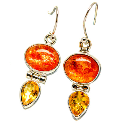 925 sterling silver dangle earrings with amber-orange oval stones and yellow citrine marquise drops