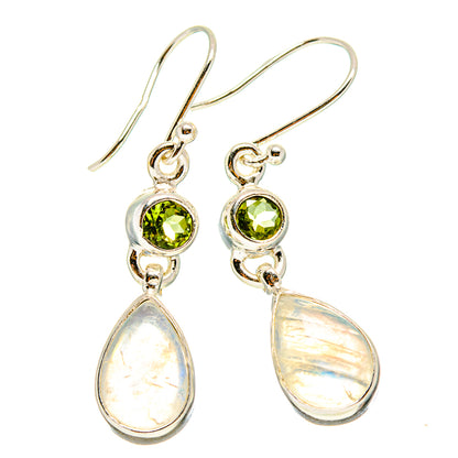 925 sterling silver drop earrings with green round peridot and iridescent teardrop stones