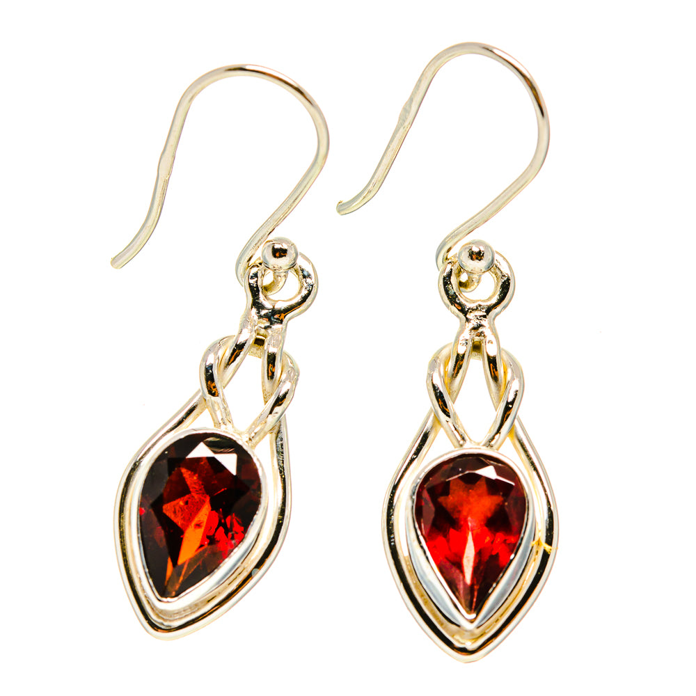925 sterling silver red garnet teardrop drop earrings with hook backs