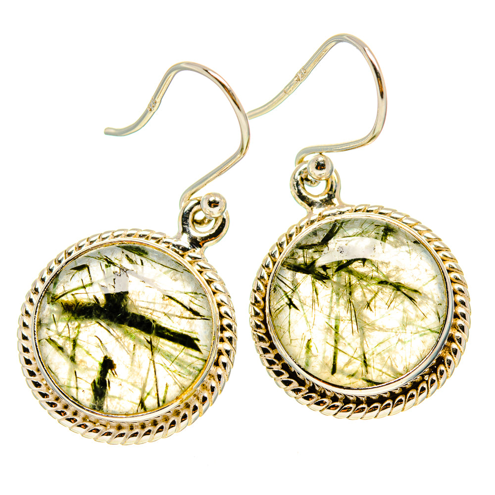 Tourmalinated quartz earrings, 925 sterling silver round bezel with textured border, fishhooks