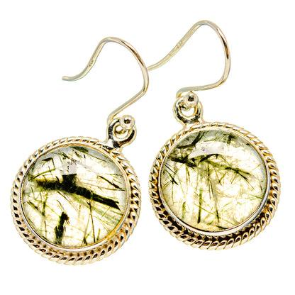 Tourmalinated quartz earrings, 925 sterling silver round bezel with textured border, fishhooks