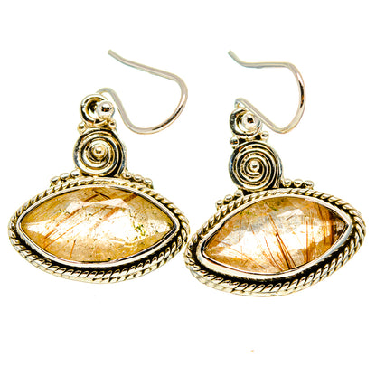 Rutilated quartz teardrop earrings with ornate 925 sterling silver swirl settings