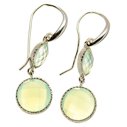 Aqua chalcedony drop earrings with faceted oval stones in textured sterling silver frames