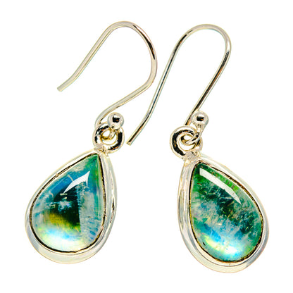 Green teardrop moonstone earrings with 925 sterling silver hooks