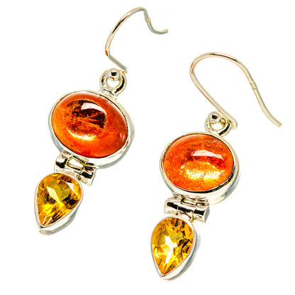Orange and yellow gemstone drop earrings in 925 sterling silver with fishhook backs