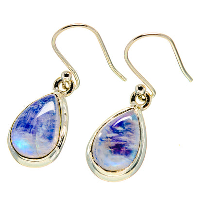 Moonstone drop earrings with pear-shaped blue opal-like stones and gold-tone hooks