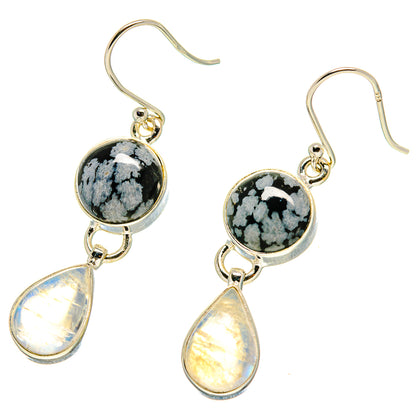 Snowflake Obsidian, Rainbow Moonstone Earrings handcrafted by Ana Silver Co - EARR416818