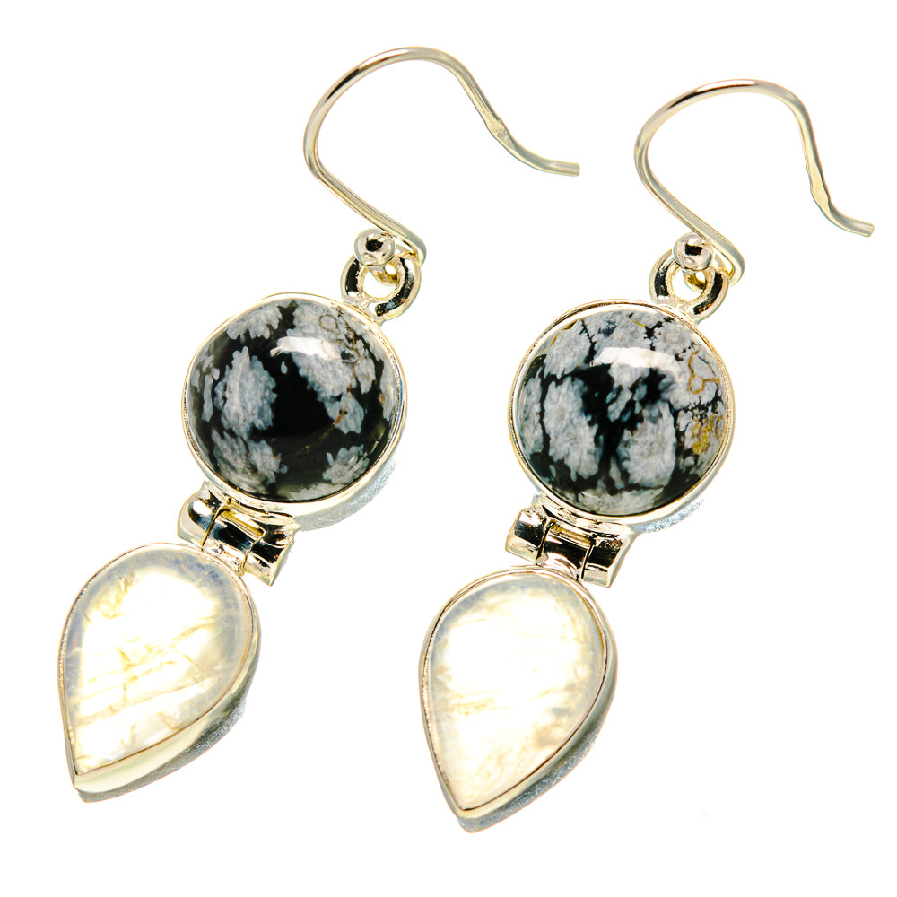 Snowflake Obsidian, Rainbow Moonstone Earrings handcrafted by Ana Silver Co - EARR416821