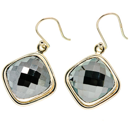 Pair of hematite drop earrings, faceted dark gray stones in silver-tone frames
