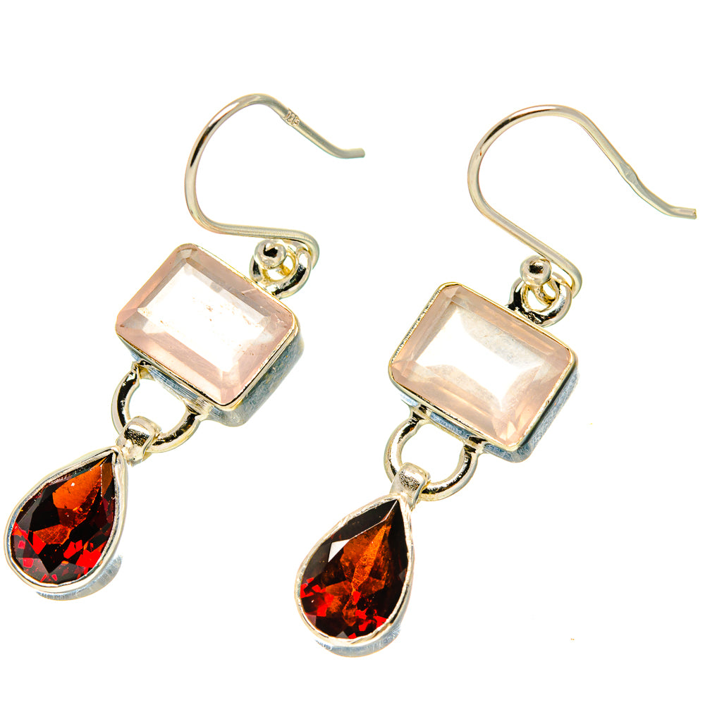 Rose Quartz, Garnet Earrings handcrafted by Ana Silver Co - EARR416823