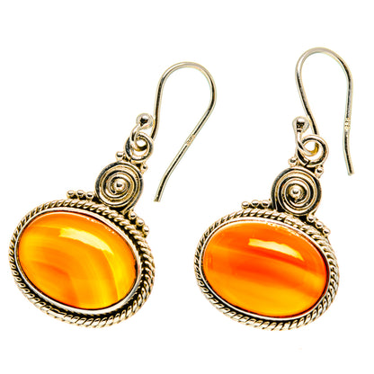 Sterling silver carnelian drop earrings, oval orange stones with fishhook backs