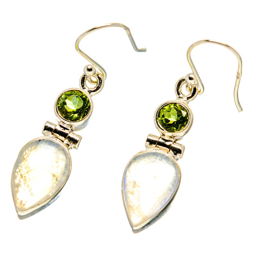 925 sterling silver peridot and white teardrop moonstone drop earrings