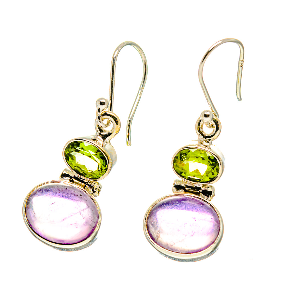 925 sterling silver amethyst & peridot drop earrings, green oval with purple cabochon