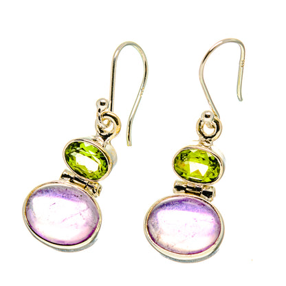 925 sterling silver amethyst & peridot drop earrings, green oval with purple cabochon