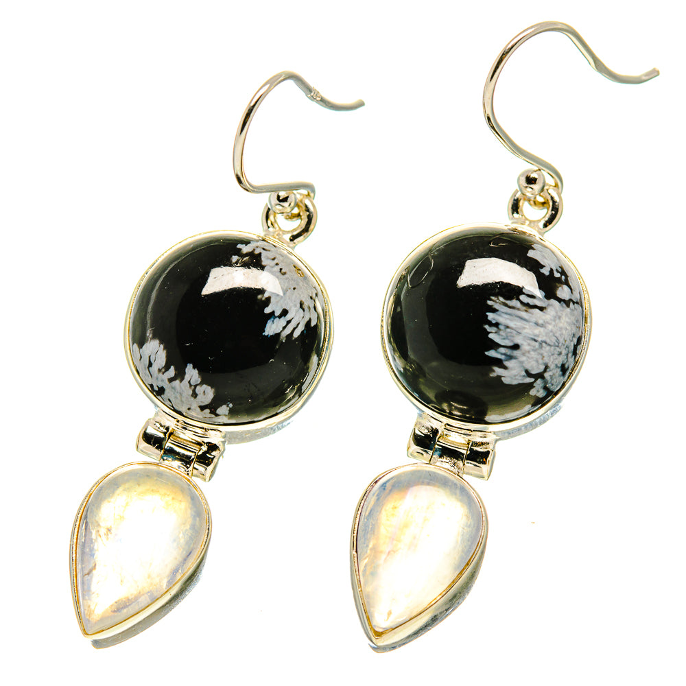 Snowflake Obsidian, Rainbow Moonstone Earrings handcrafted by Ana Silver Co - EARR416854