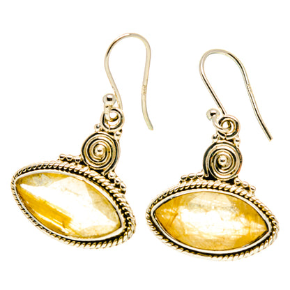 Rutilated quartz teardrop earrings in gold-tone sterling silver, oval cabochon