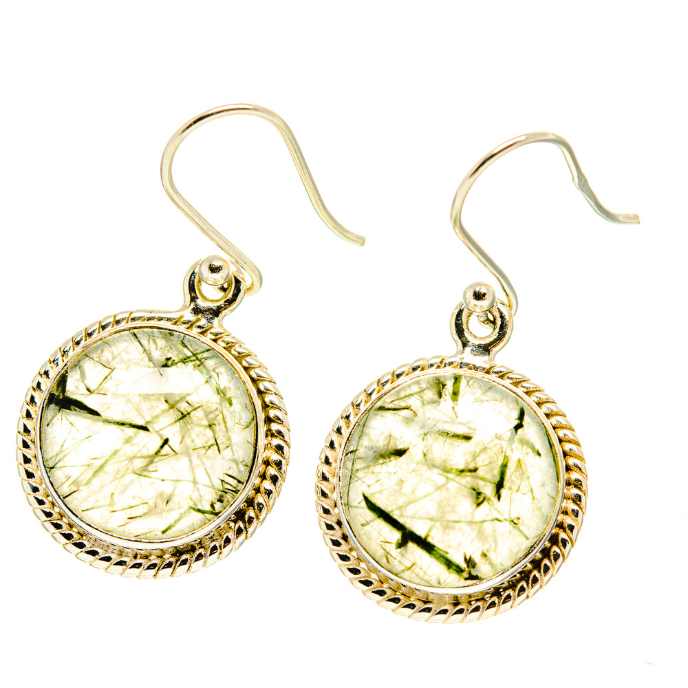 925 sterling silver drop earrings with round tourmalinated quartz, yellow-gold bezel and hook