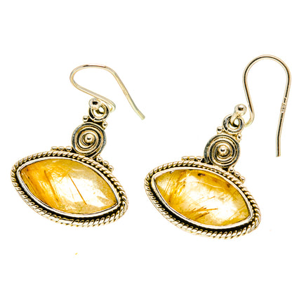 Rutilated quartz drop earrings with oval golden stones and gold-tone 925 hooks