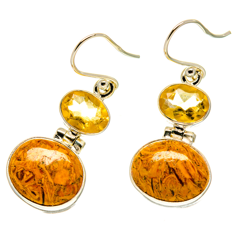 Round citrine drop earrings in sterling silver with faceted top stone and large bottom discs
