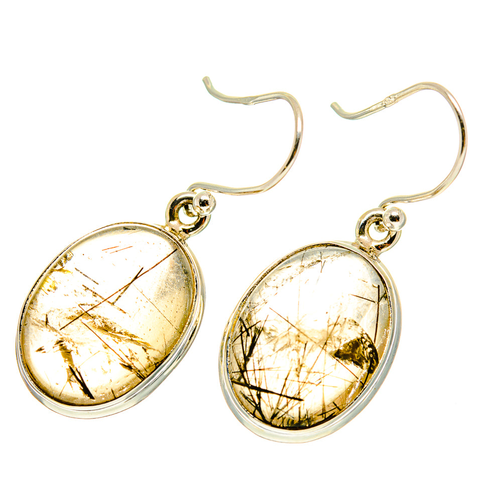 Tourmalinated quartz drop earrings in 925 sterling silver, oval bezel, gold needles