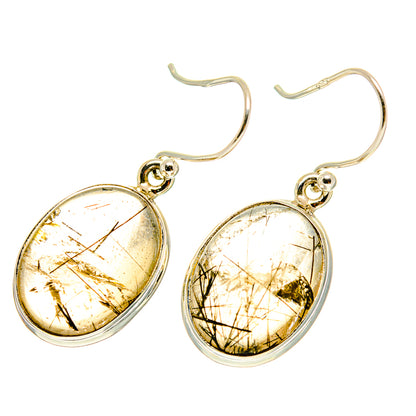 Tourmalinated quartz drop earrings in 925 sterling silver, oval bezel, gold needles