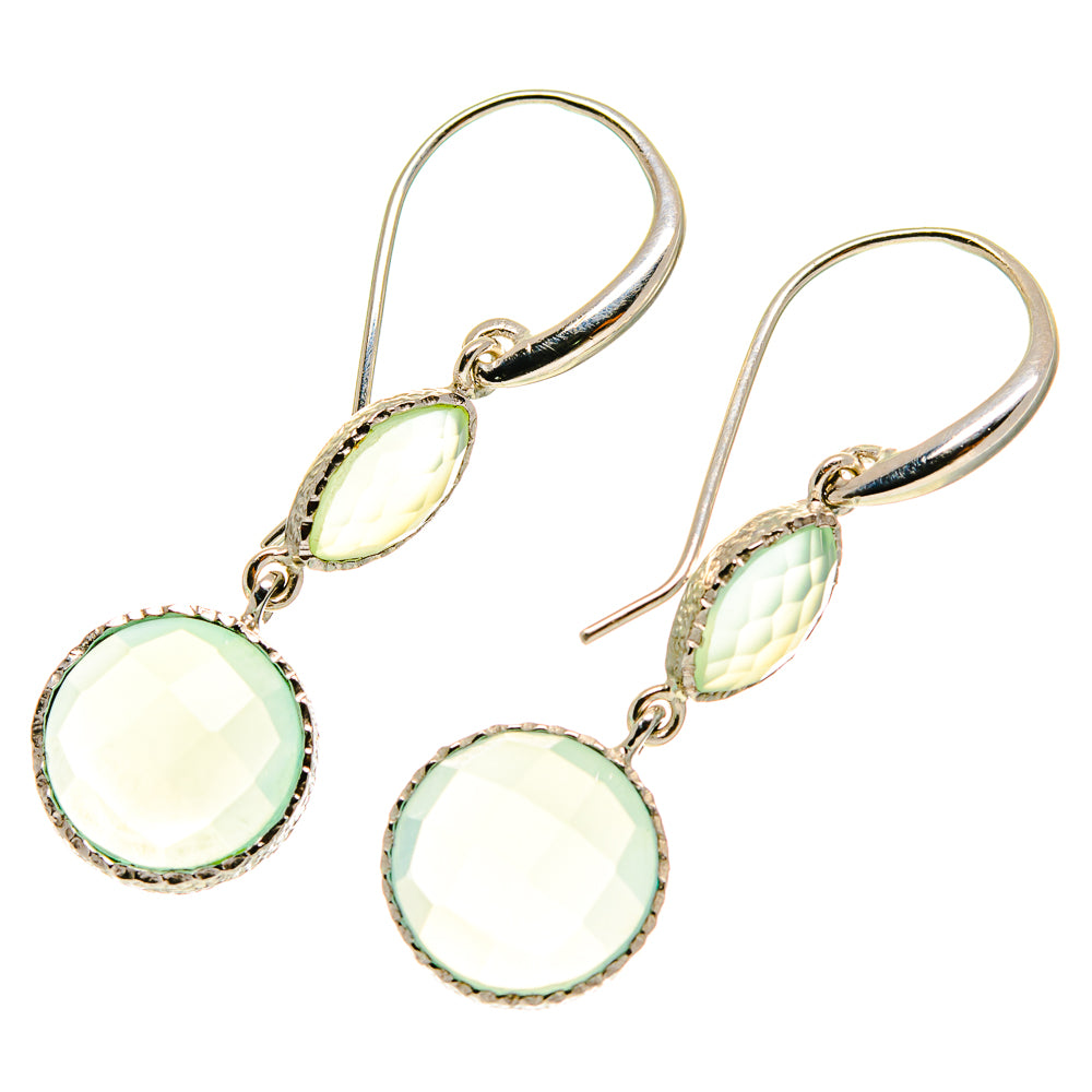 Aqua chalcedony drop earrings with round and oval stones in 925 sterling silver hooks