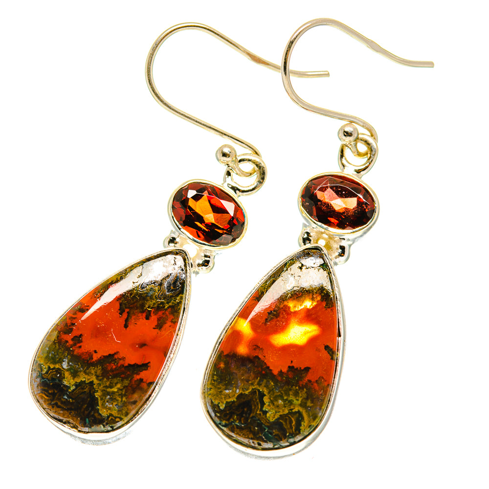 Garnet and agate drop earrings with silver hooks and teardrop stones