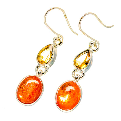 Sterling silver drop earrings with citrine yellow teardrops and orange round lower stones