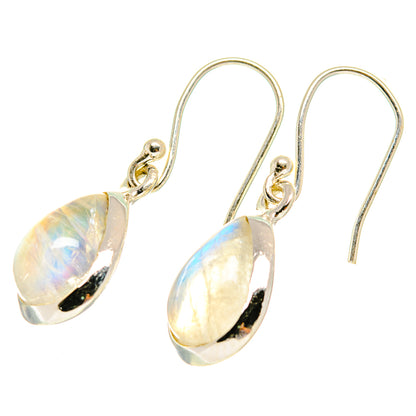 Teardrop moonstone earrings with 925 sterling silver hooks, iridescent pearl sheen