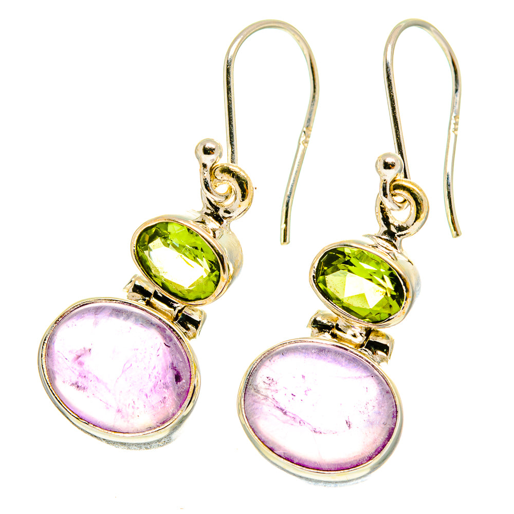 Sterling silver amethyst and peridot oval drop earrings with green top purple base