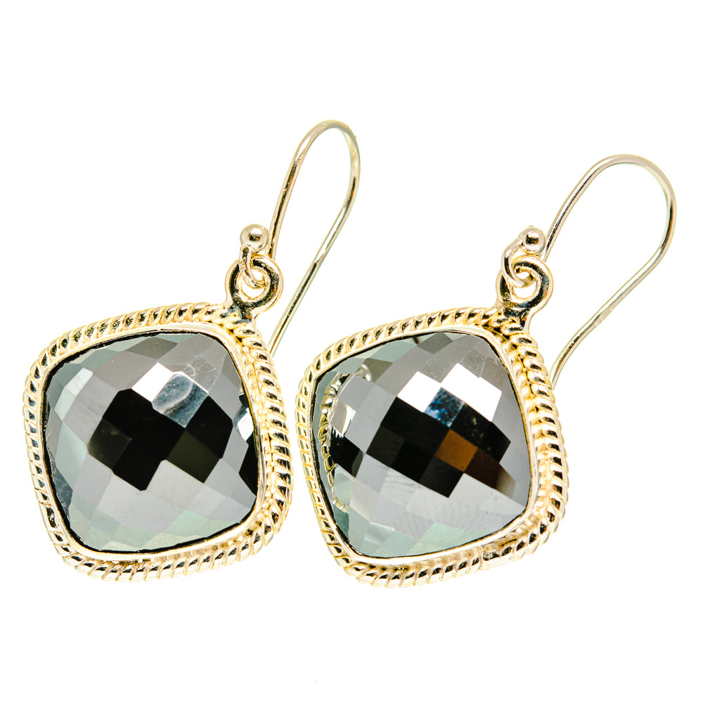 Hematite teardrop drop earrings, 925 sterling silver with faceted black-gray stones