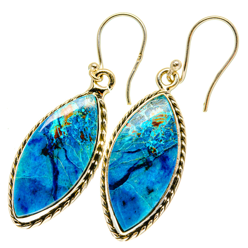 Sterling silver drop earrings with blue shattuckite teardrop stones