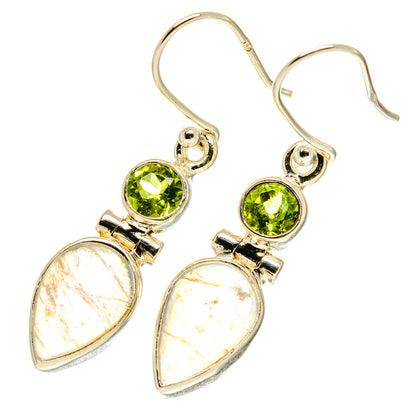 Peridot and rainbow moonstone drop earrings, 925 sterling silver hooks