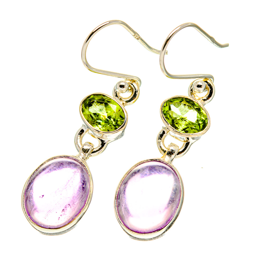 Amethyst and peridot drop earrings, gold-tone 925 sterling silver teardrops
