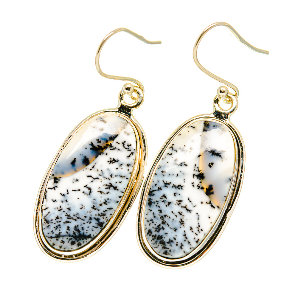 Dendritic opal earrings, oval white cabochons with black dendrites, silver bezel, hooks