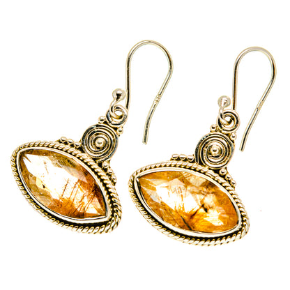 Rutilated quartz drop earrings, oval amber stones in 925 sterling silver settings.