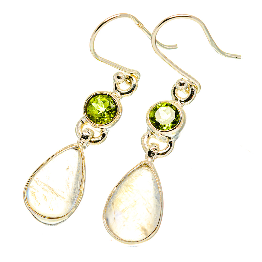 Peridot and moonstone drop earrings in 925 sterling silver, green and opal teardrops