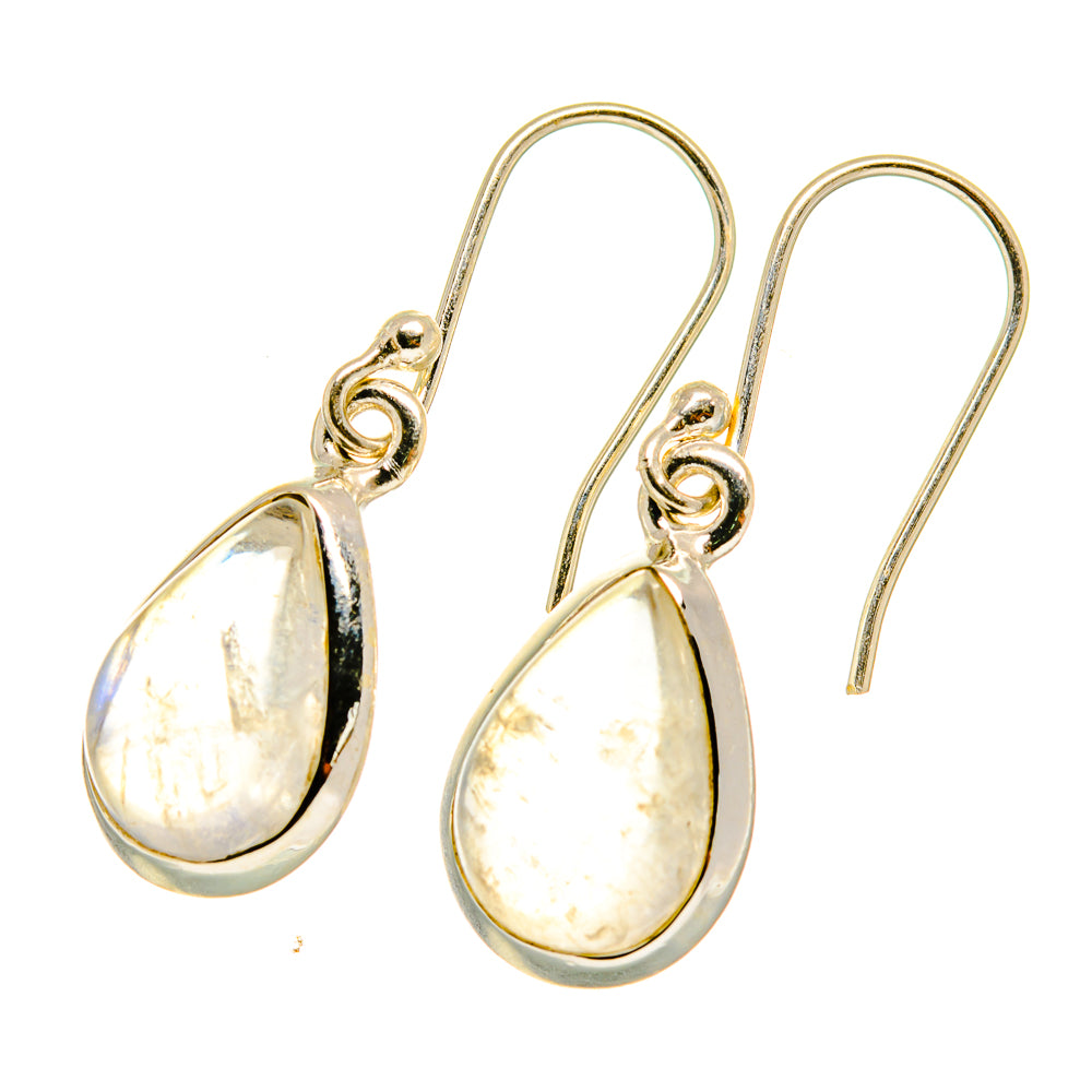 Rainbow moonstone drop earrings in 925 sterling silver, oval teardrop stones
