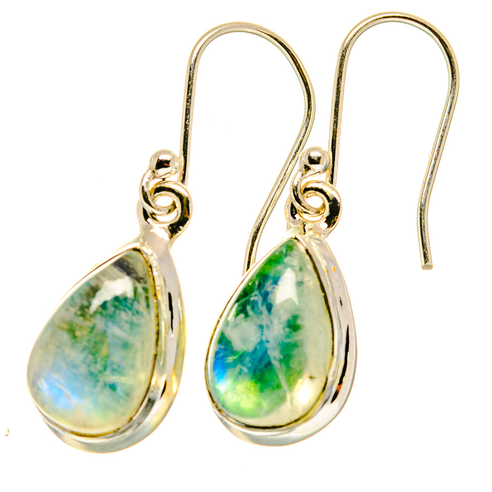 Sterling silver moonstone drop earrings with teardrop green-blue stones and fishhook backs