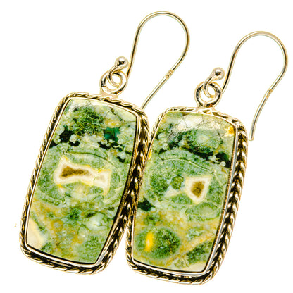 Sterling silver opal drop earrings with rectangular green stone and twisted bezel