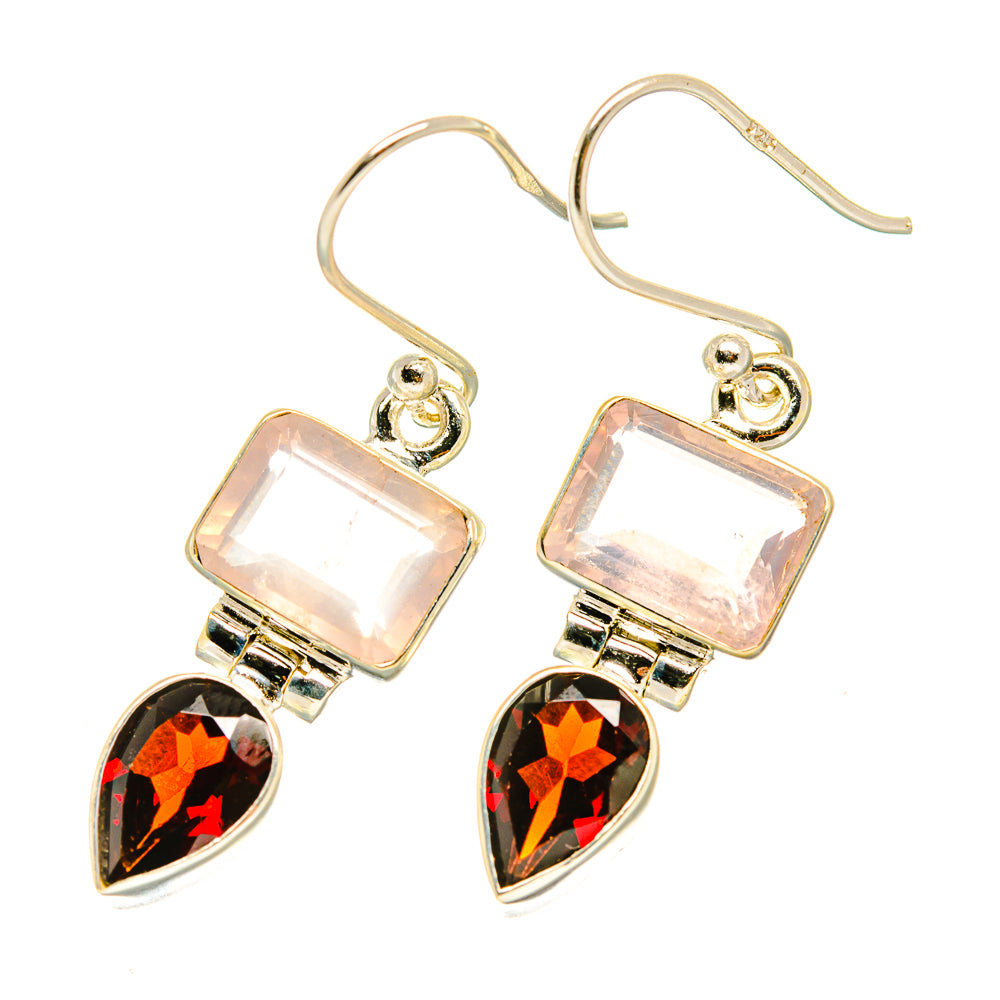 Rose Quartz, Garnet Earrings handcrafted by Ana Silver Co - EARR417703