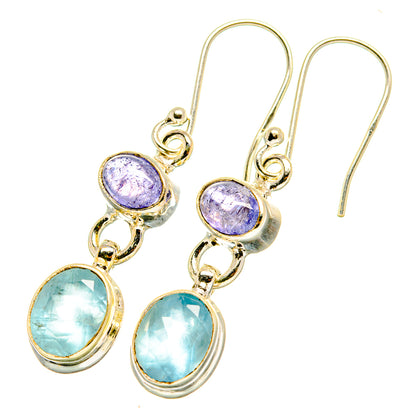 Aqua Chalcedony, Tanzanite Earrings handcrafted by Ana Silver Co - EARR417711