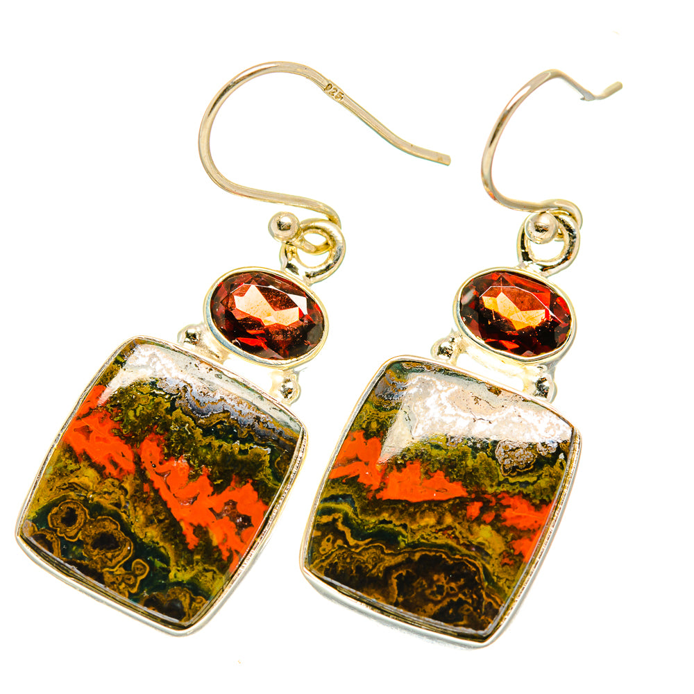 Moroccan Agate, Garnet Earrings handcrafted by Ana Silver Co - EARR417718