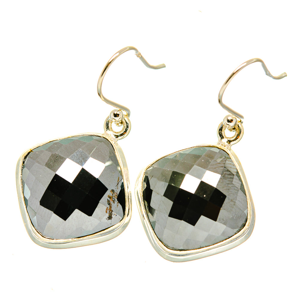 Hematite drop earrings with faceted gray teardrop stones in 925 silver, open hooks