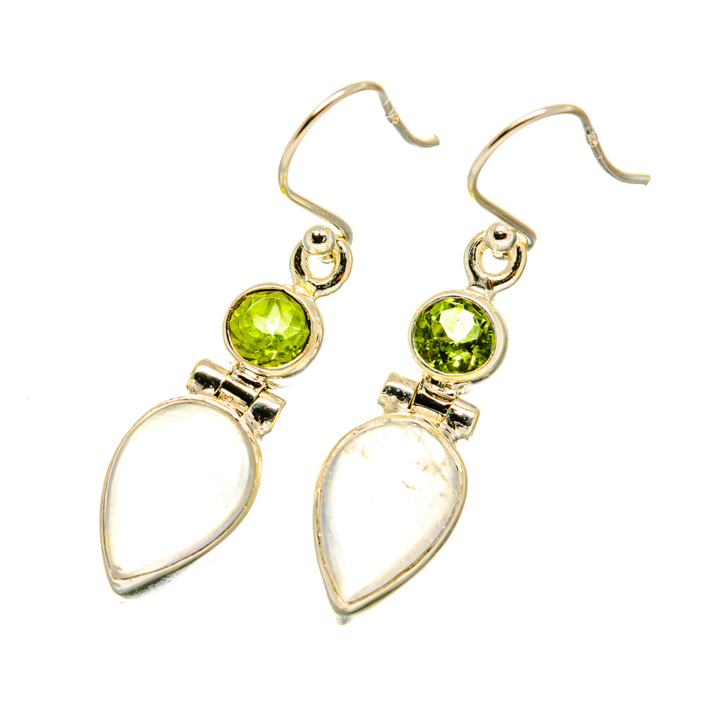 Gold-tone peridot and moonstone drop earrings with pear-shaped stones and hook backs
