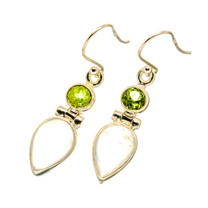 Gold-tone peridot and moonstone drop earrings with pear-shaped stones and hook backs