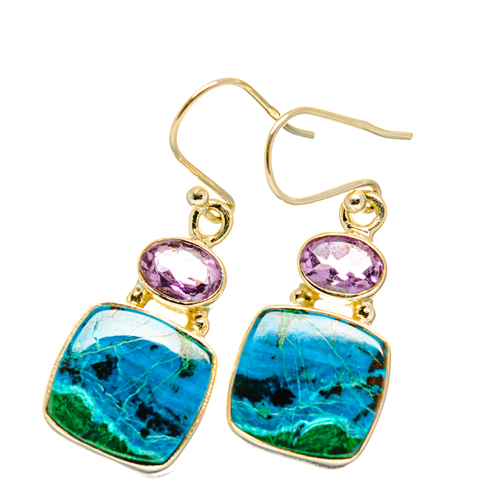 Chrysocolla, Amethyst Earrings handcrafted by Ana Silver Co - EARR417740
