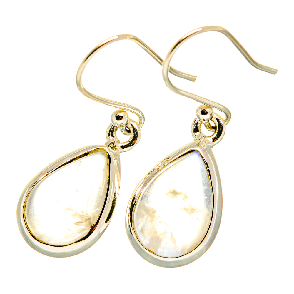 925 sterling silver moonstone teardrop drop earrings with iridescent white-pink stone