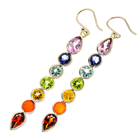 Multi-stone Rainbow Chakra Earrings handcrafted by Ana Silver Co - EARR417777